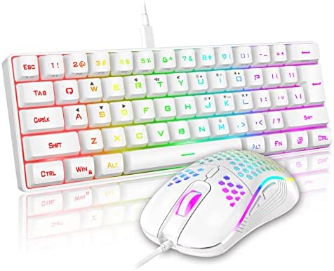 RedThunder 60% Gaming Keyboard and Mouse Combo, Ultra-Compact 61 Keys RGB Backlit Mini Keyboard, Lightweight 7200 DPI Honeycomb Optical Mouse, RGB Wired Gaming Set for PC MAC PS5 Xbox Gamer(White)