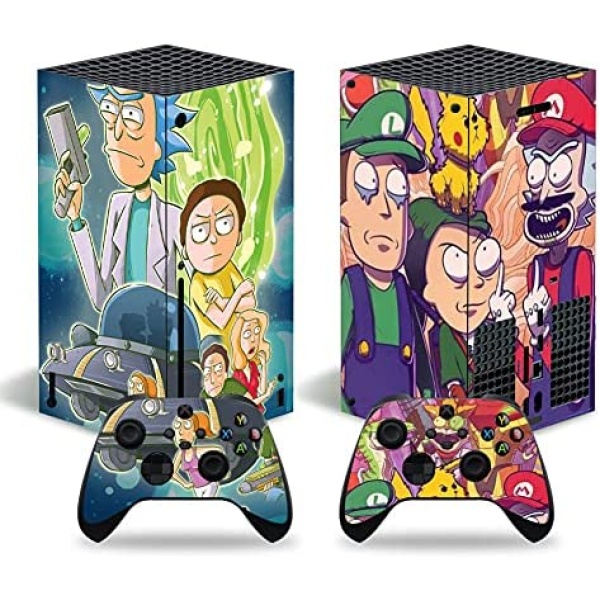 Rick and Morty Skin Decal Stickers for Xbox Series X Console Skin, Anime Protector Wrap Cover Protective Faceplate Full Set Console Compatible with Xbox Series X Controller Skins (4190)