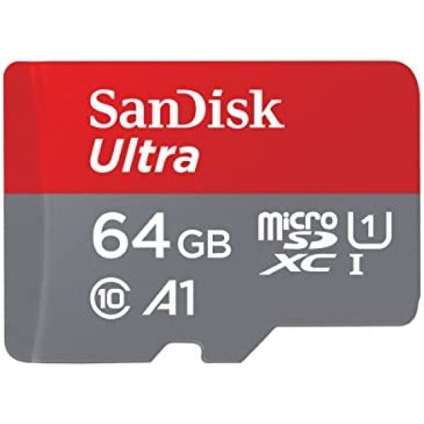 SanDisk 64GB Ultra MicroSDXC UHS-I Memory Card with Adapter - 100MB/s, C10, U1, Full HD, A1, Micro SD Card - SDSQUAR-064G-GN6MA