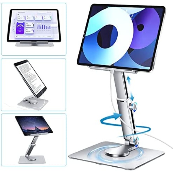 Shikha Tablet Stand for Desk, Tablet Holder Stand Adjustable Foldable Retractable, Heavy Duty Aluminum with 360° Swivel Angle Arm.