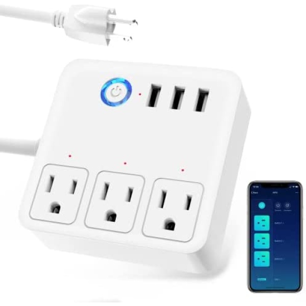 Smart Plug Power Strip, WiFi Surge Protector Work with Alexa Google Home, Smart Outlets with 3 USB 3 Charging Port, Multi-Plug Extender for Home Office Cruise Ship Travel, 10A