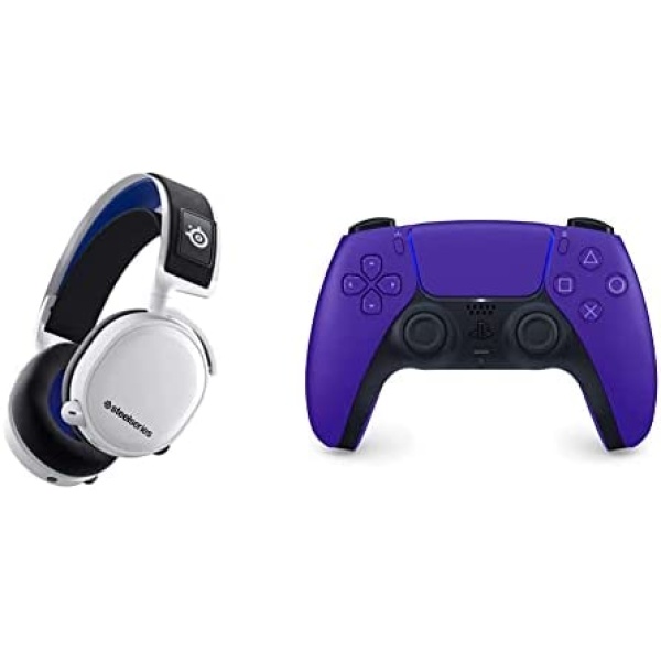 SteelSeries Arctis 7P+ Wireless Gaming Headset - White & Playstation DualSense Wireless Controller – Galactic Purple