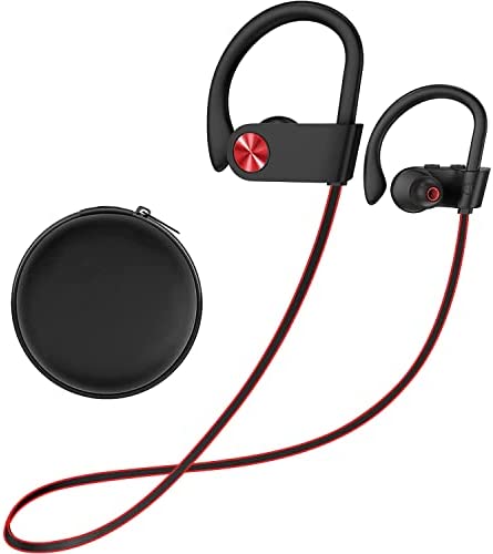 Stiive Bluetooth Headphones, Wireless Sports Earbuds IPX7 Waterproof with Mic, Stereo Sweatproof in-Ear Earphones, Noise Cancelling Headsets for Gym Running Workout, 12 Hour Playtime - RedBlack