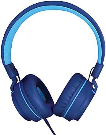 TALK WORKS Corded Headphones for Kids - Over Ear Headphones for Home, School, and Gaming - Lightweight, Portable, Cushioned Earcups, and Adjustable Headband - Comes in Fun Colors - One Size, Blue