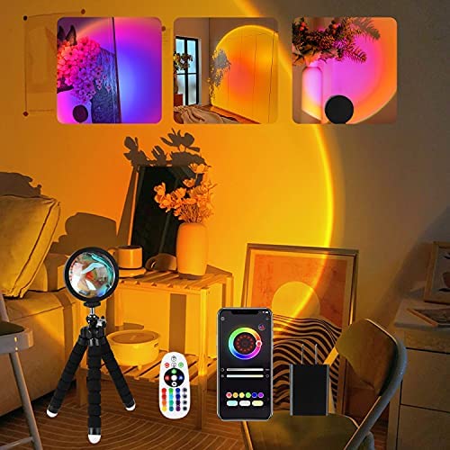 [Upgraded] Smart Sunset Lamp Projection, 16 Colors LED Sunset Projection Lamp APP and Remote Control(Include USB Charger) 360 Degree Rotation Sunlight Lamp Photography/Party/Home…