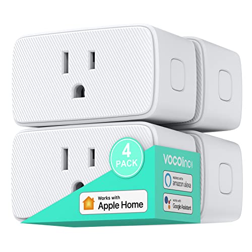 VOCOlinc Homekit Smart Plug Works with Alexa, Apple Home, Google Assistant, WiFi Smart Plug That Work with Alexa, Electrical Timer Outlet Support Siri, No Hub Required, 15A, 2.4GHz, 110～120V, 4 Pack