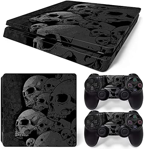 Vinyl Skin Sticker for Playstation 4 Slim, Black Skull PS4 S Console and Controllers Skins Wrap Vinyl Sticker Decal Cover
