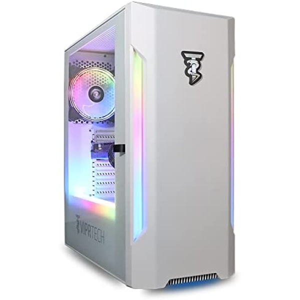 ViprTech Prime Gaming PC Computer Desktop - Intel Core i5 3rd Gen, GeForce GTX 750 Ti, 16GB RAM, 1TB HDD, WiFi, RGB Lighting, Windows 10 Pro, Streaming, Editing, White