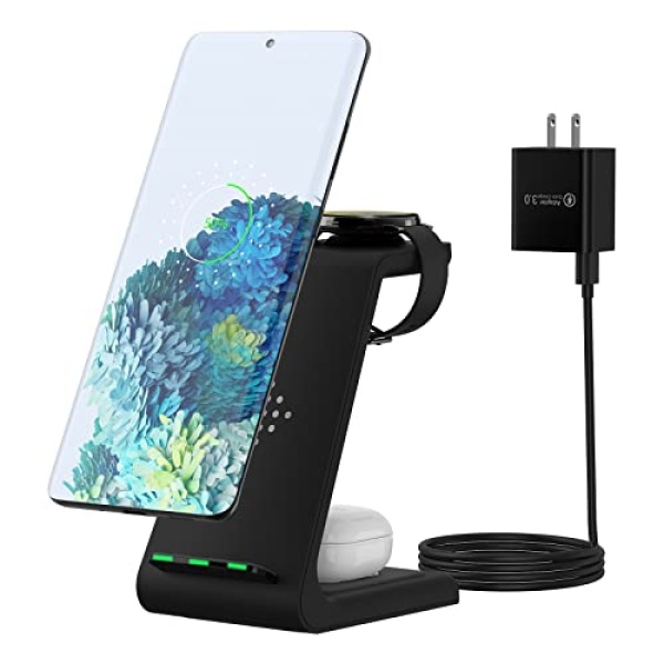 Wireless Charger, 3 in-1 Charging Station for Samsung Device, Phone and Watch Charging Dock for Samsung for Galaxy S22 Ultra/S22+/s21/ultra/21+/S20/S10/S9/S8, Watch 4/3/Active 1/2, Buds/Pro/+/Live