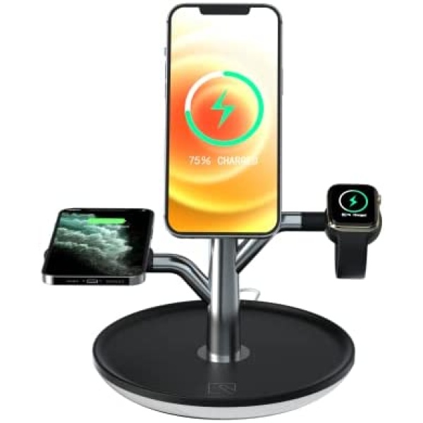 Wireless Charger 3 in 1 Wireless Charging Station, Charger Pad Stand Made for iPhone12/11/11 Pro/11 Pro Max/XR/XS/XS Max/8/8 Plus, iWatch 6/SE/5/4/3/2/1 - Included 18W QC 3.0 Adapter