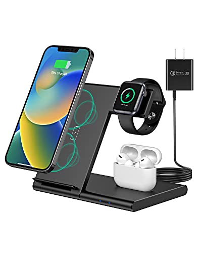 Wireless Charging Station for Apple 3 in 1 Wireless Charger Stand for iPhone 14/13/12/11/Pro/Max/Xs/Max/Xr/Xs/X/8，iWatch Ultra/8/7/6/Se/5/4/3/2, Airpods Pro/3/2/1