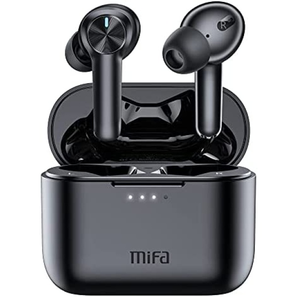 Wireless Earbuds 60Hrs Playtime MIFA Bluetooth Headphones 4 Mics Clear Call with Charging Case & LED Power Display TWS IPX7 Waterproof Stereo Earphones in-Ear Touch Control Headset for Workout, Black
