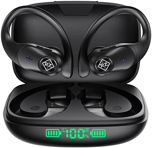 Wireless Earbuds Bluetooth Headphones with Wireless Charging Case and LED Digital Display 40hrs Playtime Built in Mic Waterproof Earphones with Over Earhooks Bass Sound Headset for Sport Gym RIZIZI
