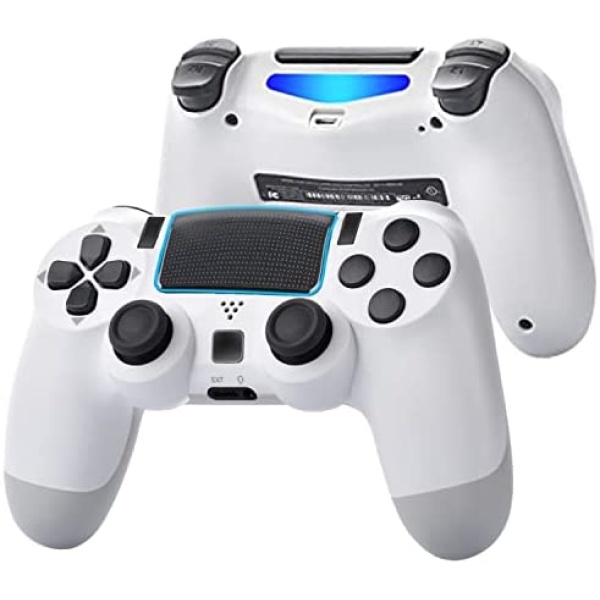 Wiv77 Wireless Game Controller Compatible with P-4 System, Two Motors Game Joystick/Remote Controller/LED Indicator/Charging Cable/Stereo Headset Jack (White)