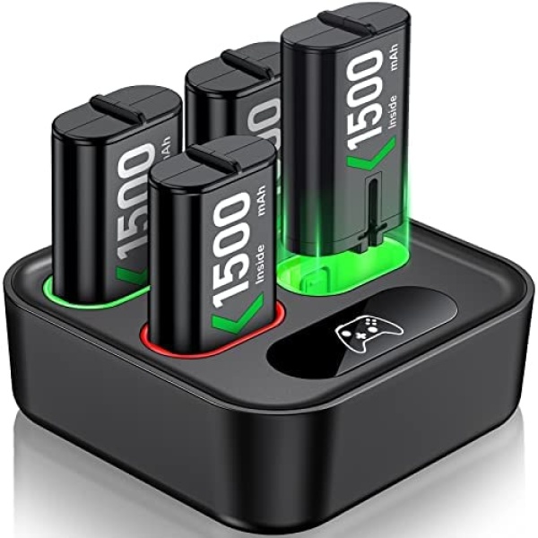 Xbox Controller Battery Pack for Xbox Series X|S/Xbox One S/X/Elite, 4x1500mAh Xbox One Rechargeable Battery Pack With Fast Charger Station for Xbox Series X|S/Xbox One S/X/Elite Wireless Controller