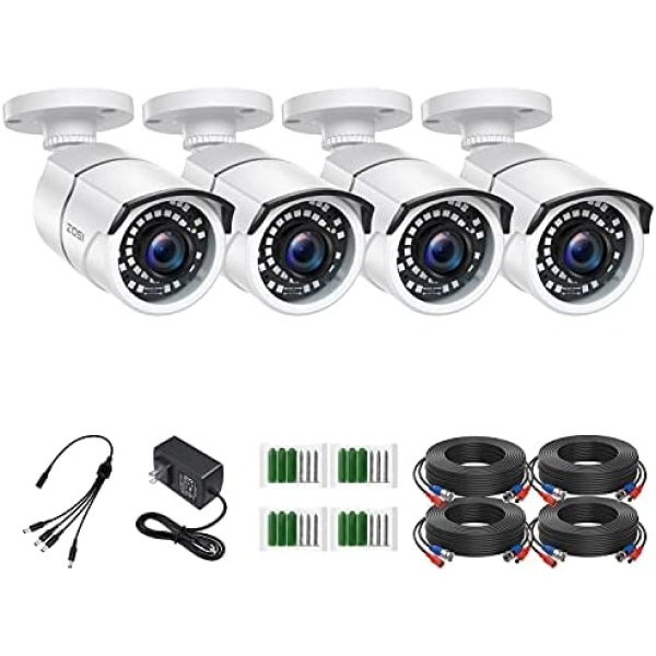 ZOSI 4 Pack 2MP 1080p HD-TVI Home Security Camera Outdoor Indoor 1920TVL,36PCS LEDs,120ft Night Vision, 105°View Angle, Weatherproof Surveillance CCTV Bullet Camera