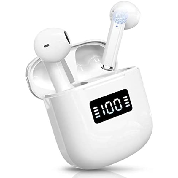 xinwld Wireless Earbuds, Bluetooth 5.3 Headphones with 4 ENC Mics, Wireless Headphones with Noise Cancelling, Ear Buds Wireless Bluetooth Earbuds, 25H Playtime Bluetooth Earphones, LED Display, White