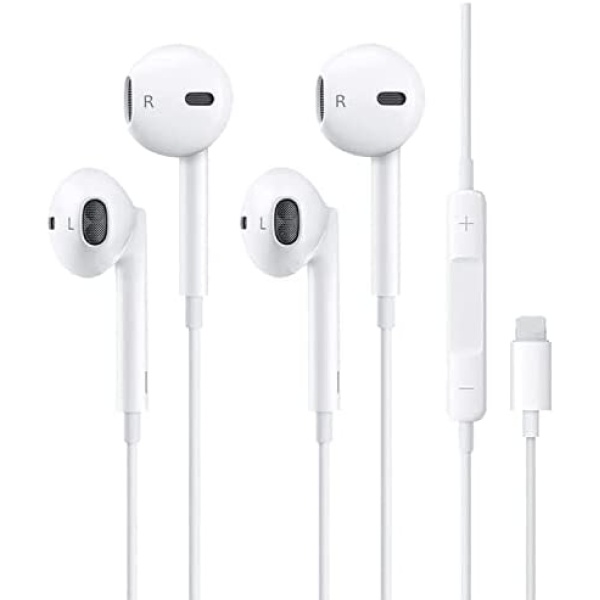 2 Pack iPhone Lightning Wired Earbuds Headphones Earphone [Apple MFi Certified] Built-in Microphone & Volume Control Headset Compatible with Apple iPhone 14/13/12/11 Pro Max Xs/XR/X/7/8 Plus iPad Pro