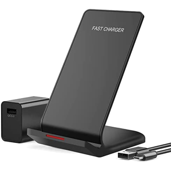 Fast Wireless Charger,20W Max Wireless Charging Stand with QC3.0 Adapter,Compatible with iPhone 14/13/12/11/SE/XS/XR/X/8,Samsung Galaxy S22 S21 S20 S10 S9 S8 Note 20/10/9/8