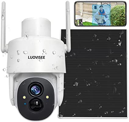 Luovisee Solar Wireless Outdoor Camera,2K Rechargeable Battery WiFi Camera,with PTZ,360 View,Motion Detection,Spotlight Colorful Night Vision,2-Way Audio,Cloud/SD Card Storage,AI Analysis