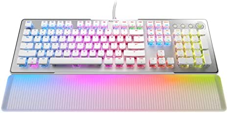 ROCCAT Vulcan II Max – Optical-Mechanical PC Gaming Keyboard with Customizable RGB Illuminated Keys and Palm Rest, Titan II Smooth Linear Switches, Aluminum Plate, 100M Keystroke Durability – White