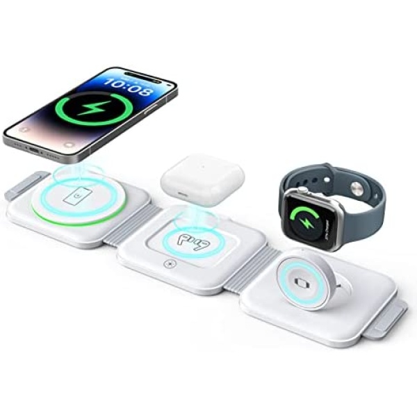 Wireless Charger, Magnetic Wireless Charging Station, 3 in 1 Foldable Fast Charger Stand for iPhone 14/13/12/Pro Max/Plus/Mini, Apple Watch and Airpods 2/3/Pro