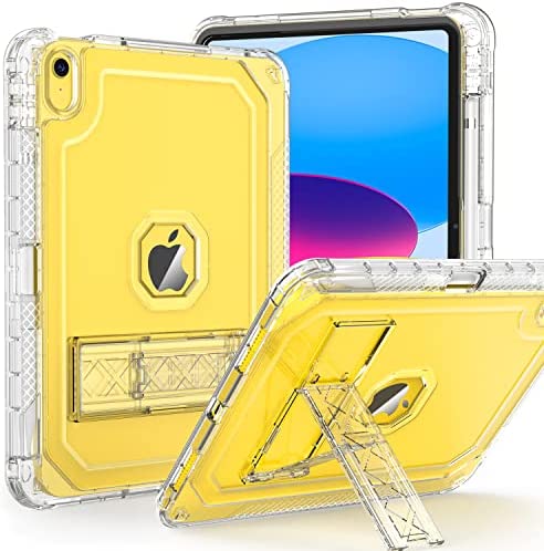 ZoneFoker Case for iPad 10th Generation 10.9 inch 2022, Heavy Duty Shockproof Rugged Protective with Pencil Holder, 10.9" 10 Gen Translucent Cover with Kickstand for Kids, Clear