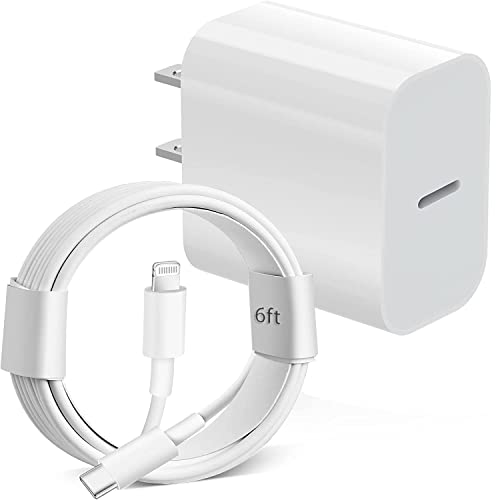 iPhone Fast Charger, iPhone Charger Fast Charging 20W PD Adapter Fast Charger Type C Power Wall Charger Block + 6FT USB C to Lightning Cable Compatible with iPhone 14/13/12 11/Pro Max/Pro/XR/SE/8Plus
