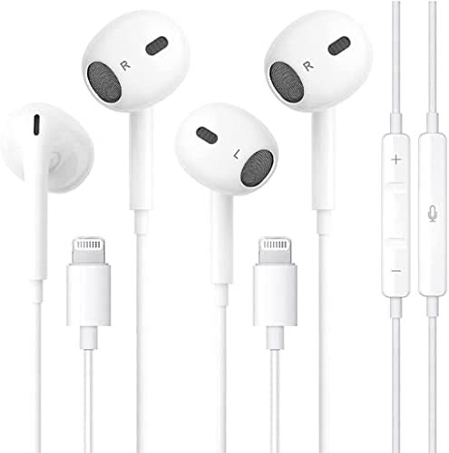2 Pack Apple Earbuds Headphones with Lightning Connector【Apple MFi Certified】 in-Ear Noise Cancelling Wired Earbuds for iPhone 14/13/12/11/SE/XR/XS/8/7 - All iOS(Bulti in Microphone & Volume Control)