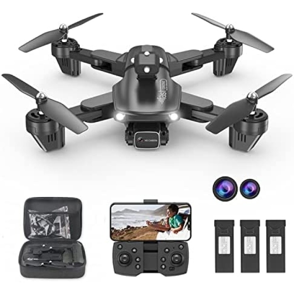 2023 Foldable FPV Drone with Adjustable 4K HD WiFi Camera; Lightweight RC Quadcopter for Kids/Adults/Beginner, 3 Modular Batteries 45Mins Flight Time,Trajectory Flight, Gesture Control/Follow Me Mode(F184-black)