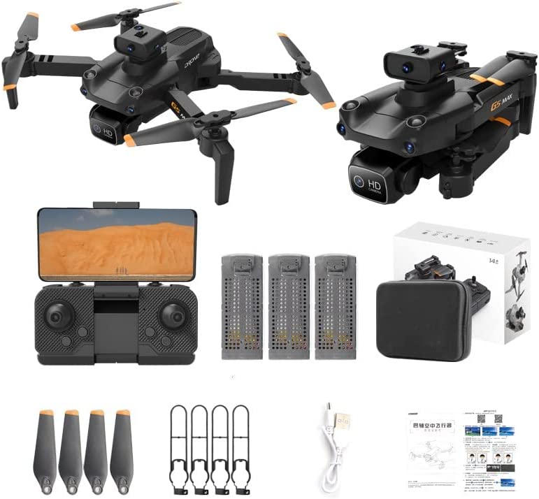 Bingchat G5 MAX 2023 New Upgraded Drone for Kids/Beginners Drone with Camera 1080P Foldable Drone Kids 8 12 GPS Location,Obstacle Avoidance Indoor,RGB Fan Blades and Crash Frame,Gesture for Pictures,3D Flips,One Key Start/Return,Speed Adjustment,39 Minutes with 3 Batteries,Toys Gifts for Boys Girls Black