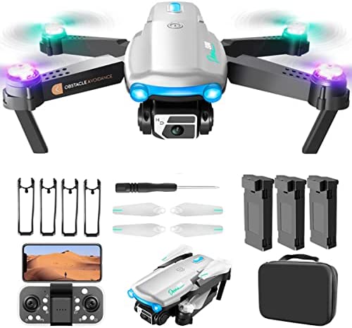 Drone with Camera for Adults Kids Beginners,Mini FPV Drones with 4K HD Dual Camera,Foldable RC Quadcopter Drone with with Altitude Hold, One Key Take Off/Landing with 3 Batteries RC Toys Gifts for Kids and Adults (Silver)