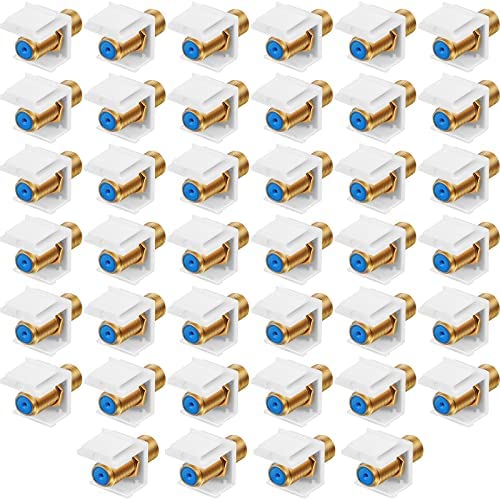F-Type RG6 Trapezoidal Jack Insert Socket with Blue Inner Core, Trapezoidal Jack Socket Gender Changer, Screw-Type Audio Speaker Trapezoid for Wall Plate Female to Female (Gold, 40 Pieces)