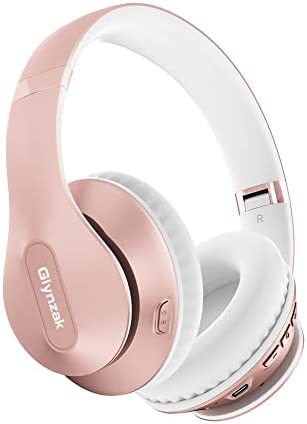 Glynzak Wireless Bluetooth Headphones Over Ear 65H Playtime HiFi Stereo Headset with Microphone and 6EQ Modes Foldable Bluetooth V5.3 Headphones for Travel Smartphone Computer Laptop Rose Gold