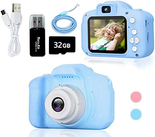Gridspace Upgrade Kids Camera Toys for 3 4 5 6 7 8 9 Year Old Boy Christmas Birthday Gift Digital Video Camera,Mini Play Video Camera with 1080P HD 2 Inch Screen with 32GB Card