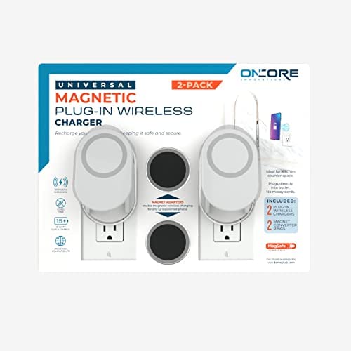 Magnetic Plug-in Wireless Charger - Cordless Charging Station with Fast Charge - Universal Phone Charger Pad for Qi Enabled Compatible w/iPhone 11, 12, 13, Pro & Max, Apple (2 Pack White)