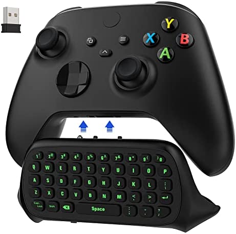MoKo Green Backlight Keyboard for Xbox One Controller, Xbox Series X/S, Wireless Gaming Chatpad Keypad with USB Receiver&3.5mm Audio Jack, Xbox Accessories for Xbox One/One S/Elite/2 Controller, Black