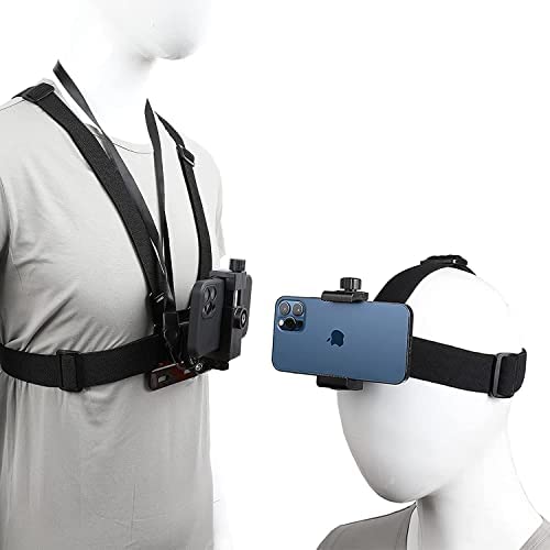 Mobile Phone Chest Strap Harness Mount Head Strap Holder Kit for POV/VLOG,Cell Phone Clip Compatible with iPhone,Samsung,GoPro Hero 9, 8,7, 6, 5, 4,, 3,2, 1,AKASO,DJI Osmo,and Action Cameras…