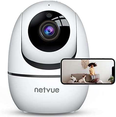 NETVUE Indoor Camera, 1080P FHD 2.4GHz WiFi Pet Camera, Home Camera for Pet/Baby, Baby Camera 2-Way Audio, Indoor Security Camera Night Vision, AI Human Detection, White