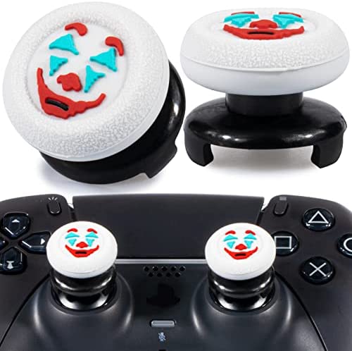 Playrealm FPS Thumbstick Extender & Texture Rubber Silicone Grip Cover 2 Sets for PS5 Dualsenese & PS4 Controller (Joker White)