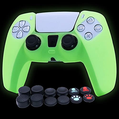 RALAN Controller Skin Silicone Cover in Dark Protective Case for PS5 Dualshock 5 Controller.(Black Pro Thumb Grip x 8,Cat + Skull Cap Cover Grip x 2)