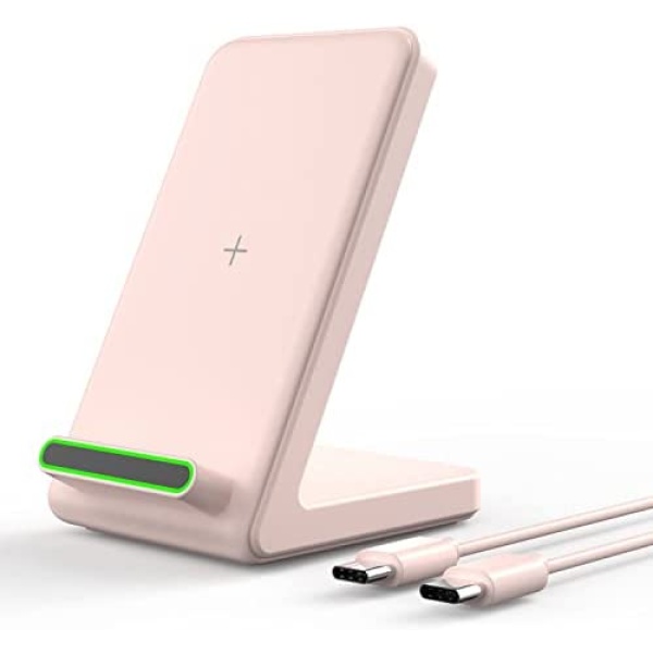 Wireless Charger, Wireless Charging Stand for iPhone 14/13/12 Series, SE 11 X XR XS MAX X 8 Plus, Wireless Phone Charger Samsung S22/S21/S20/S10/S9 +/Ultra, Note 20/10/9/8 Pink (No AC Adapter)