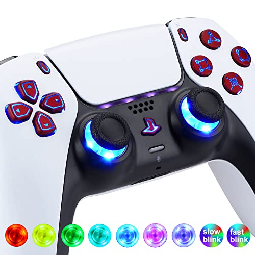 eXtremeRate Scarlet Red Classical Symbols D-pad Thumbstick Share Option Home Face Buttons DTF V3 LED Kit & Touchpad LED Lightbar Stickers for PS5 Controller BDM-010 & BDM-020 - Controller NOT Included