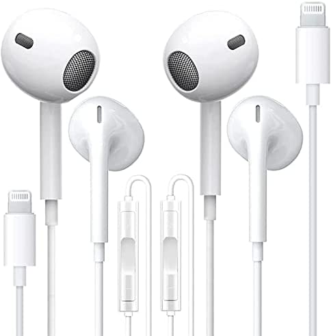 2 Pack-iPhone Headphones, [Apple MFi Certified] Apple Earbuds Wired with Lightning Connector(Built-in Microphone & Volume Control) Wired in-Ear Earphone for iPhone 14/13/12/11/X/8/7-Support All iOS