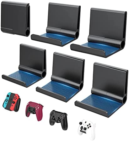 6 Pack Foldable Controller Wall Mount Holder for Xbox PS5 PS4 PS3 Switch Pro Strong Adhesive/Screw Upgraded Controller Stand Hanger with Anti-slip Pad Universal Gaming Remote & Headphone Accessories
