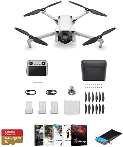 DJI Mini 3 Drone Fly More Combo with RC Remote Controller Bundle with 64GB microSD Card, Corel PC Software Kit, Foldable Landing Pad