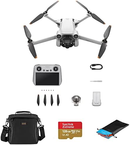 DJI Mini 3 Pro Drone with RC Remote Controller, Bundle with 128GB Memory Card, Shoulder Bag, Landing Pad