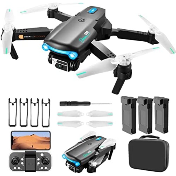 Drone with Camera for Adults Kids Beginners,Mini FPV Drones with 4K HD Dual Camera,Foldable RC Quadcopter Drone with with Altitude Hold, One Key Take Off/Landing with 3 Batteries RC Toys Gifts for Kids and Adults (Black)