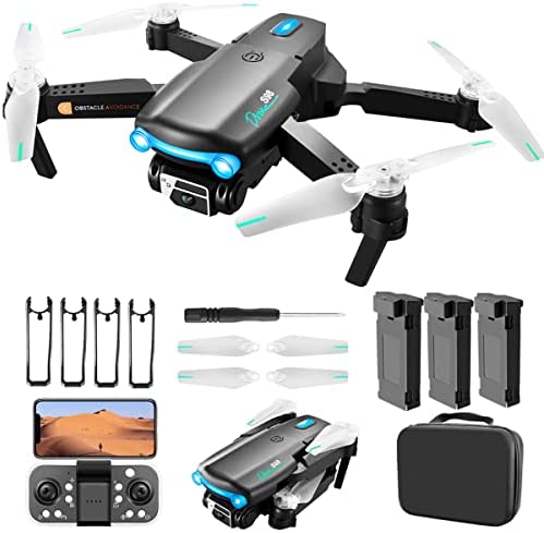 Drone with Camera for Adults Kids Beginners,Mini FPV Drones with 4K HD Dual Camera,Foldable RC Quadcopter Drone with with Altitude Hold, One Key Take Off/Landing with 3 Batteries RC Toys Gifts for Kids and Adults (Black)