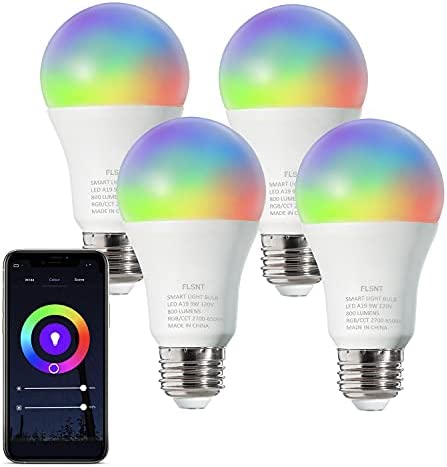 FLSNT LED Light Bulbs Color-Changing Smart Bulbs That Work with Alexa & Google Home by Smart Life APP, 9W, E26 Base, A19, 4 Pack